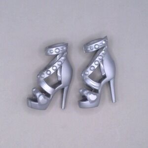 Mattel Barbie Fashionistas Silver Studded Platform Heels Strappy Doll Shoes